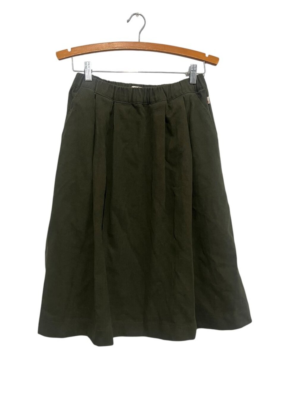 A076 Teen Girls Skirt Corduroy Elastic Waist Green Size 14 Modest 100% Cotton